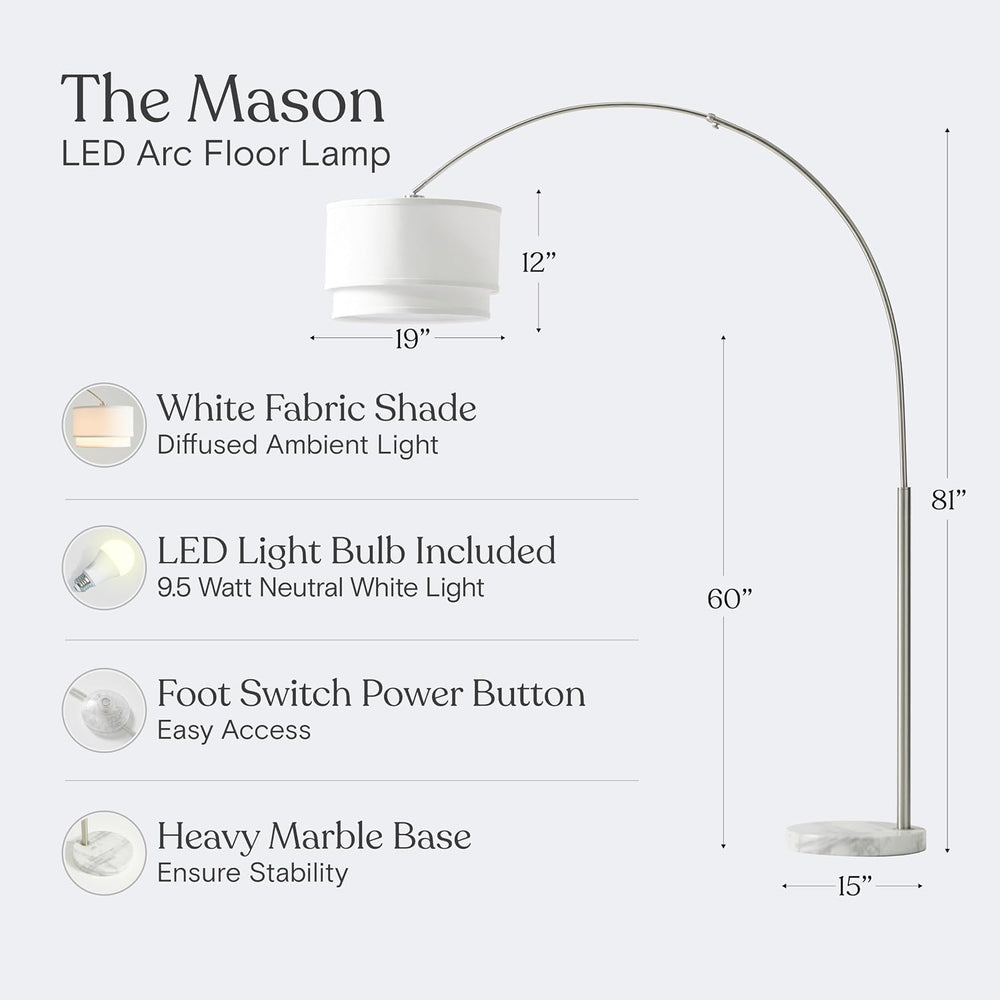 Brightech Mason Arc Floor Lamp - Modern Corner Standing Lamp with Unique Hang...