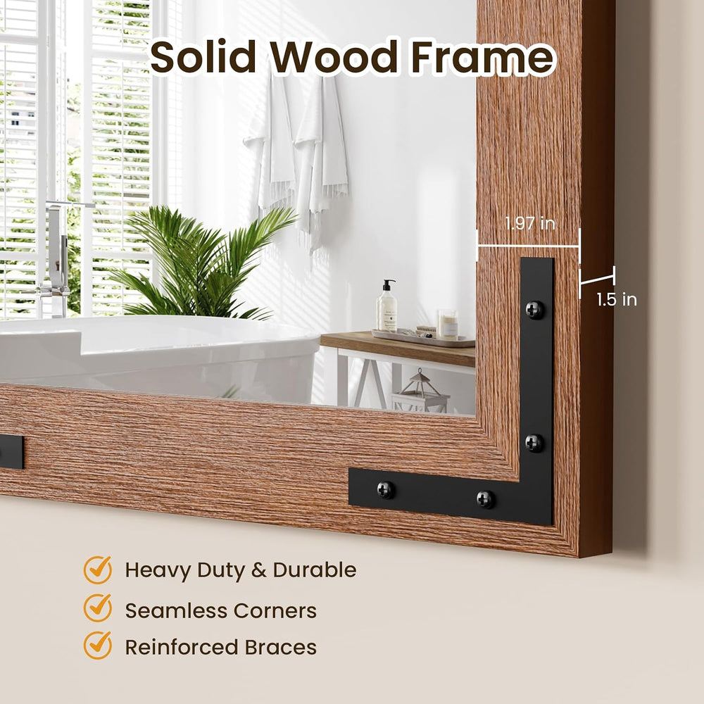 Farmhouse Bathroom Mirror,20"x28" Brown Wood Rectangle Wall Mirror