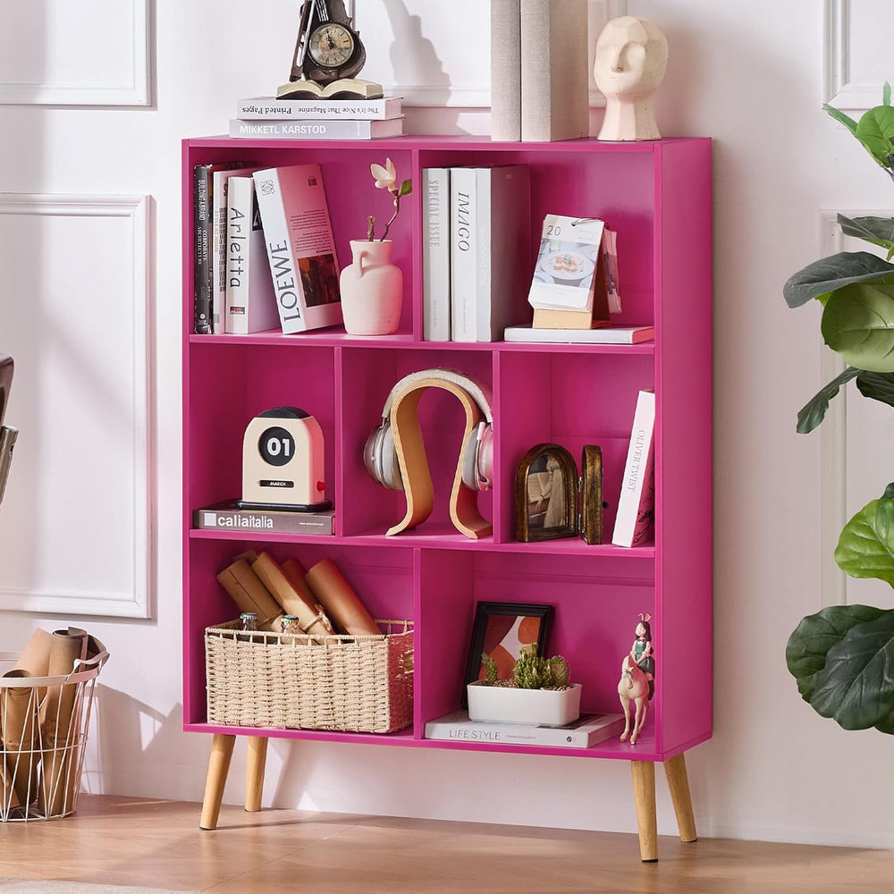 LEYAOYAO Cube Bookshelf, Mid-Century Modern Book Shelf with Legs, Pink