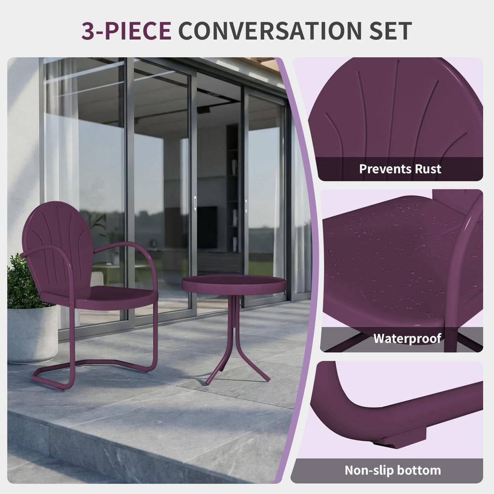 Outdoor 3-Piece Metal Bistro Set,Patio Conversation Set of 2,Purple