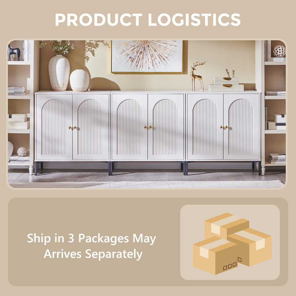 IFGET 92.63" W Modern Arched Sideboard Buffet Cabinet with Storage, White