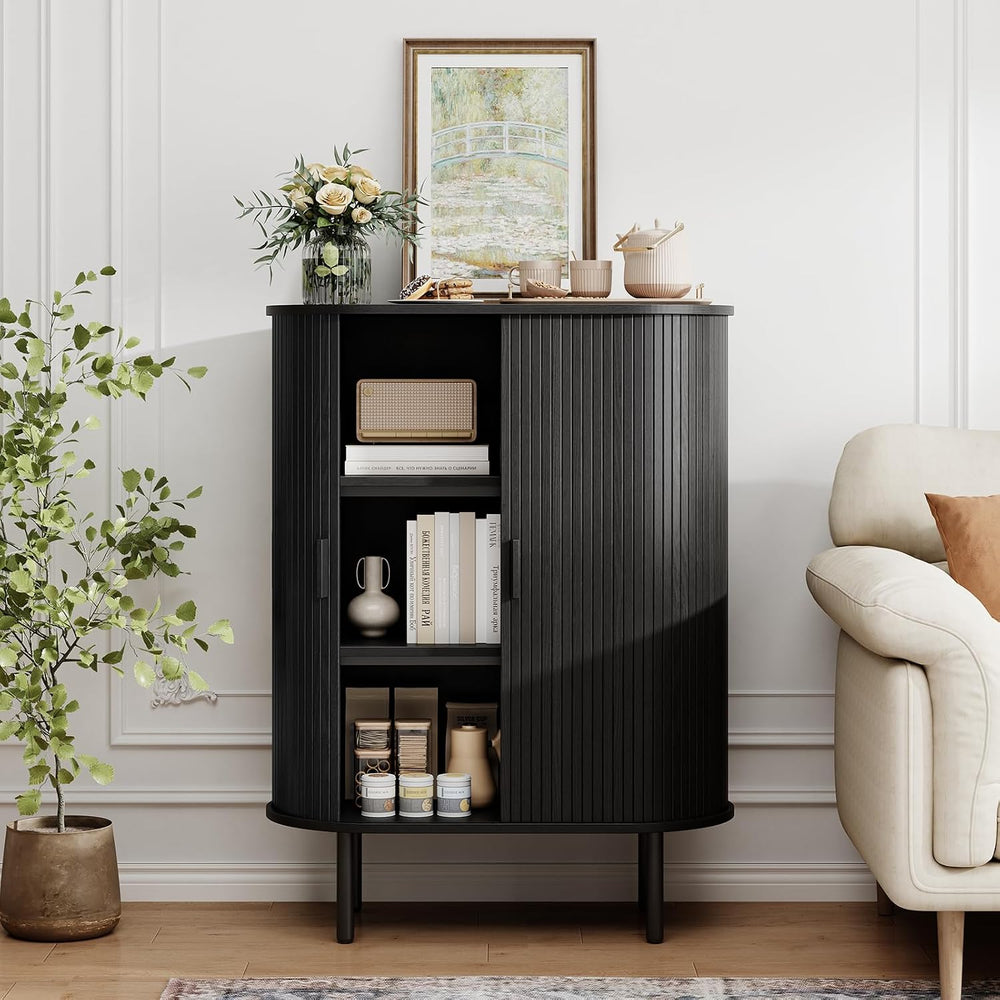 ONBRILL 44" Tall Sideboard Storage Buffet Cabinet with Sliding Door, Black