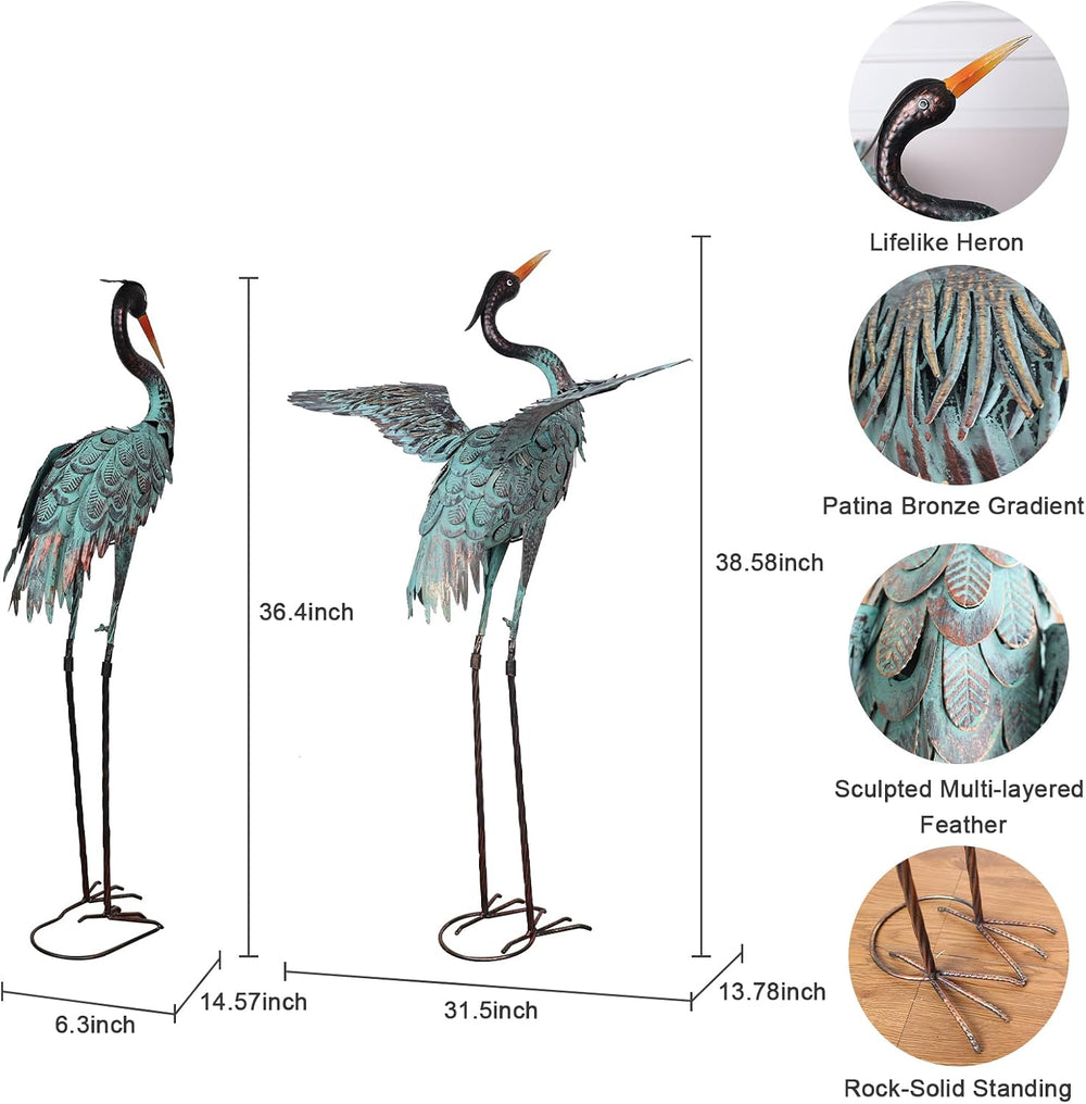 YEAHOME Garden Decor Outdoor Statues, 38"/36" Large Metal Heron Sta...