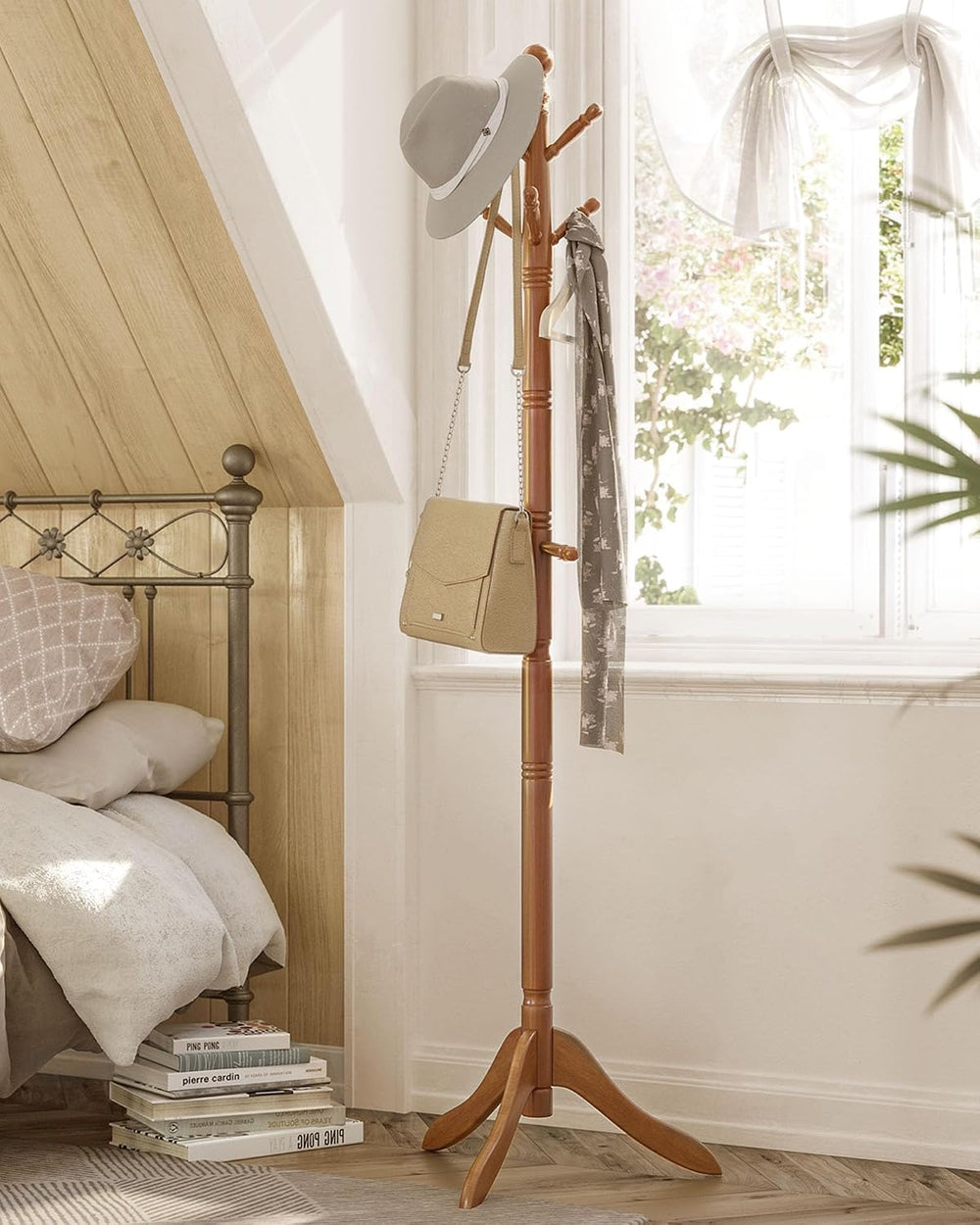 VASAGLE Freestanding Coat Rack, Rubber Wood Coat Tree with 9 Hooks
