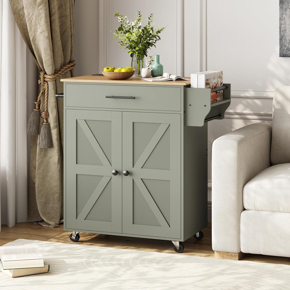 HOOBRO Kitchen Island with Power Outlet, Rolling Kitchen Island with Large Wo...