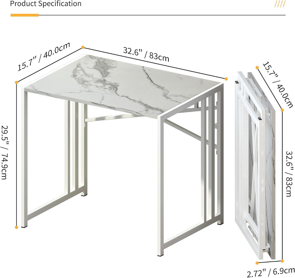 Lutown-Teen 32 inch Folding Small Desk, White Marble
