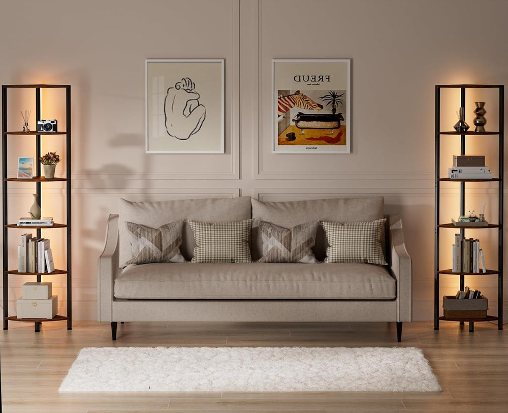 Furnulem 6 Tier Corner Shelf with LED Light, 67.5" Corner Narrow Bookshelf