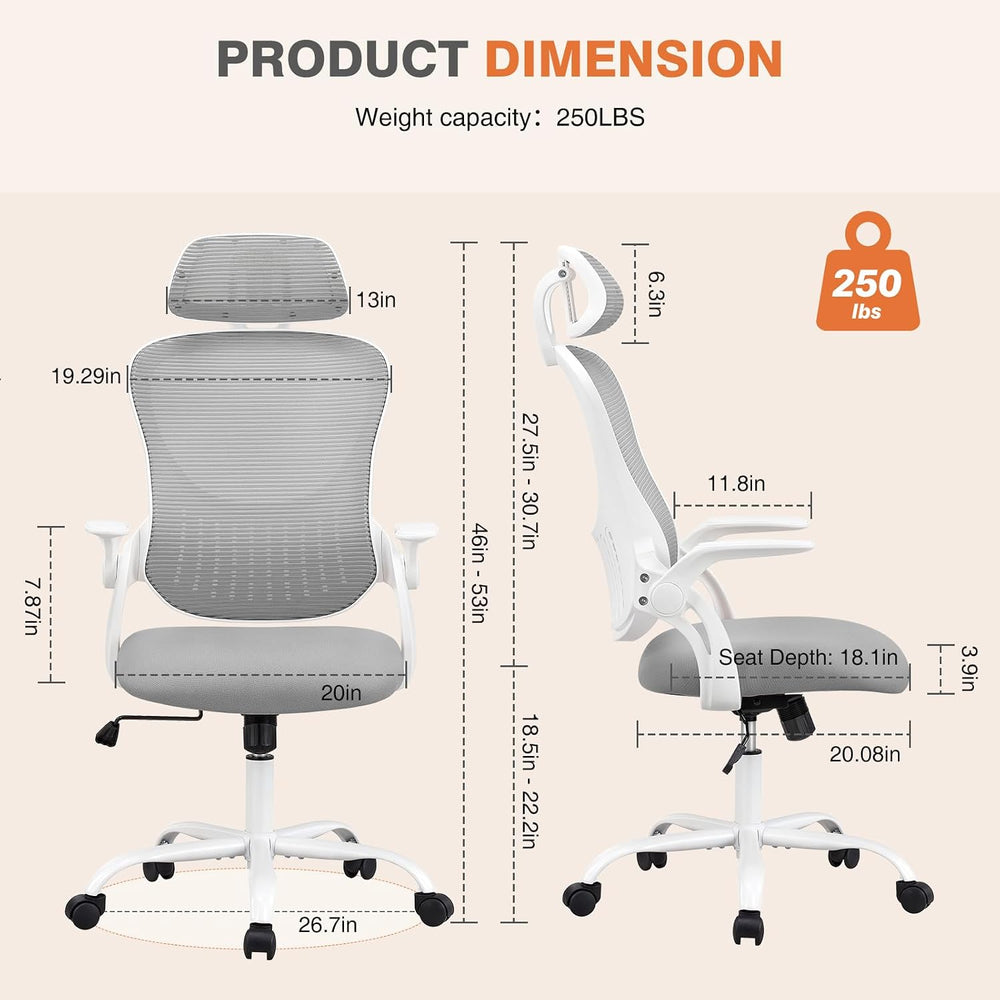 Sweetcrispy Computer Desk Chair, Mesh Office Chair with Lumbar Support