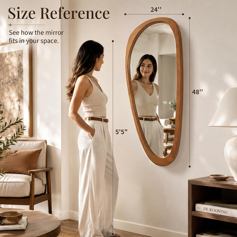 Solid Wood 48"x24" Warm Walnut Large Organic Irregular Wall Mirror