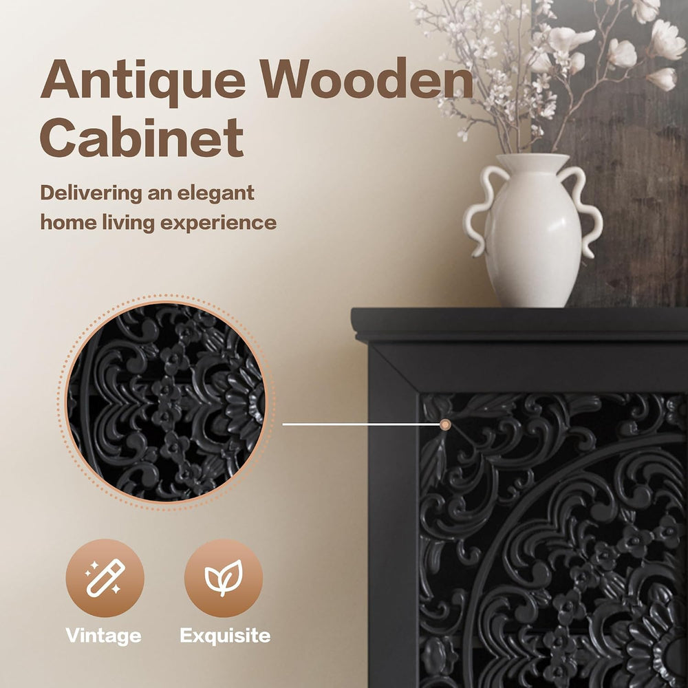 Accent Cabinet with Doors and Storage for Living Room, 55" Tall Hollow-C...