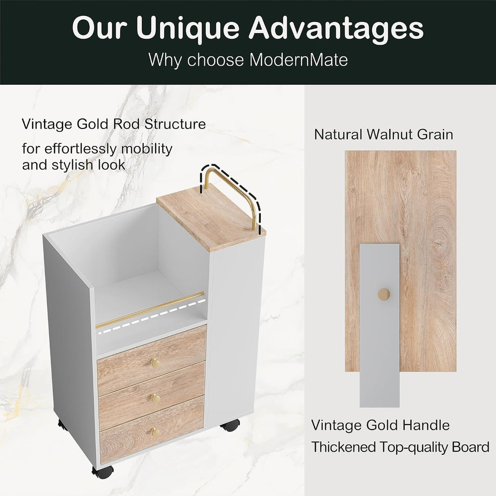 ModernMate Mobile File Cabinet Under Desk with 3 Drawer & Lockable Wheels