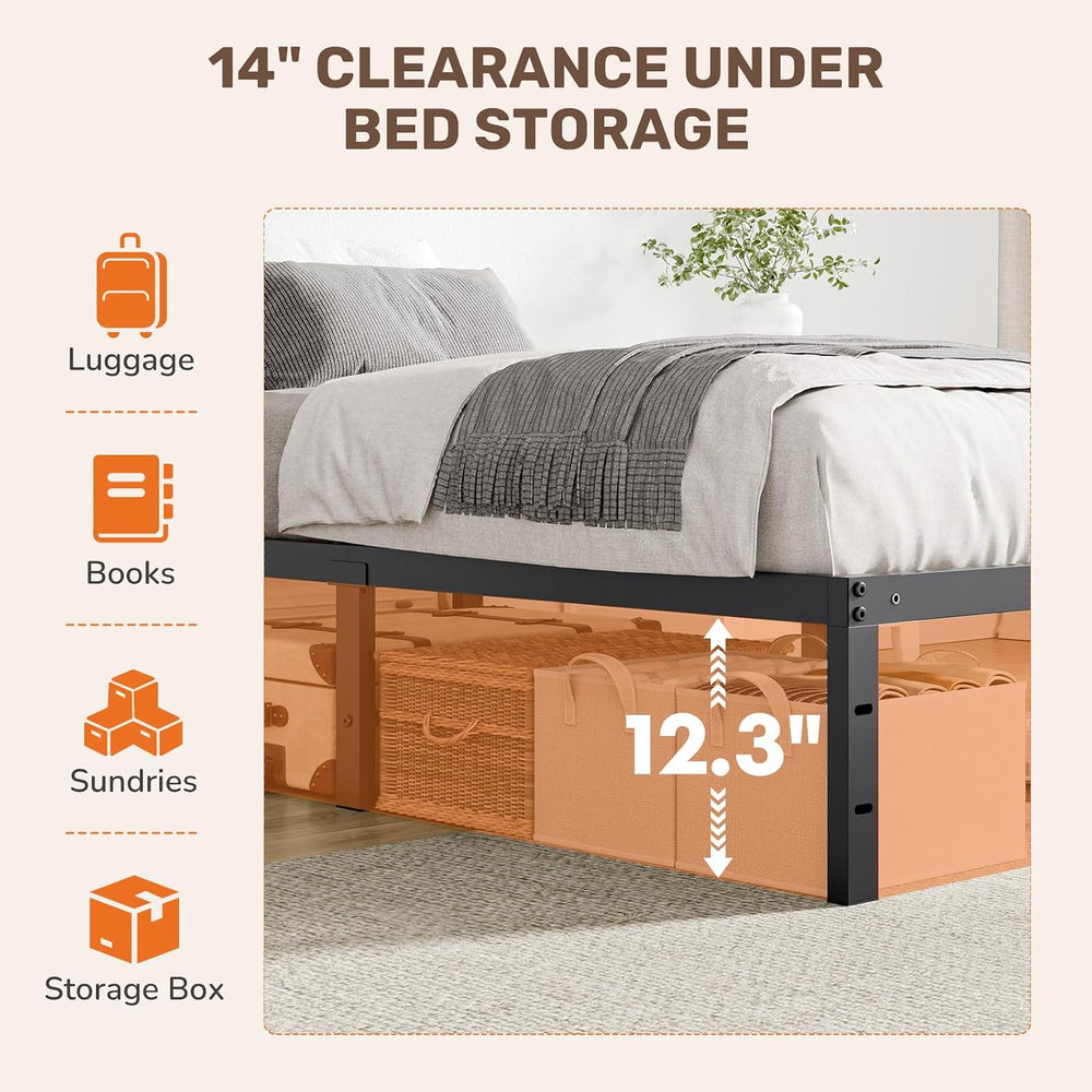 Sweetcrispy 14 Inch Twin Metal Bed Frame, Under Bed Storage, Black