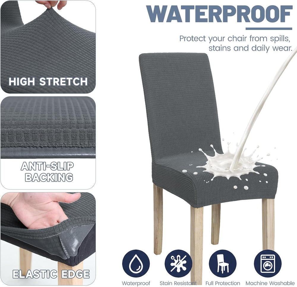 Waterproof Dining Chair Covers Set of 4, Gray Stretch Slipcovers