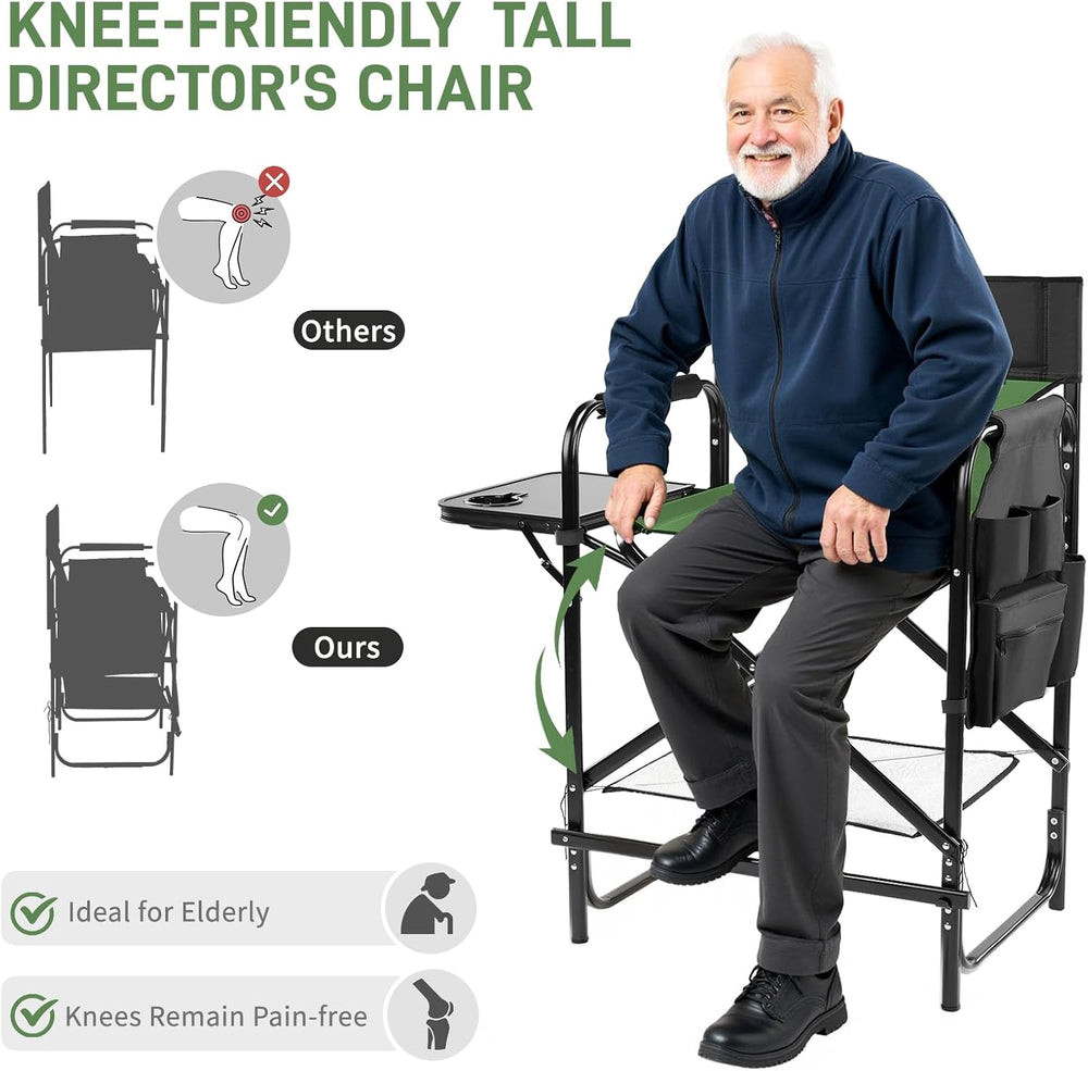 Outvita 4 Piece 26" Tall Directors Chair Height Seat Folding with Side T...