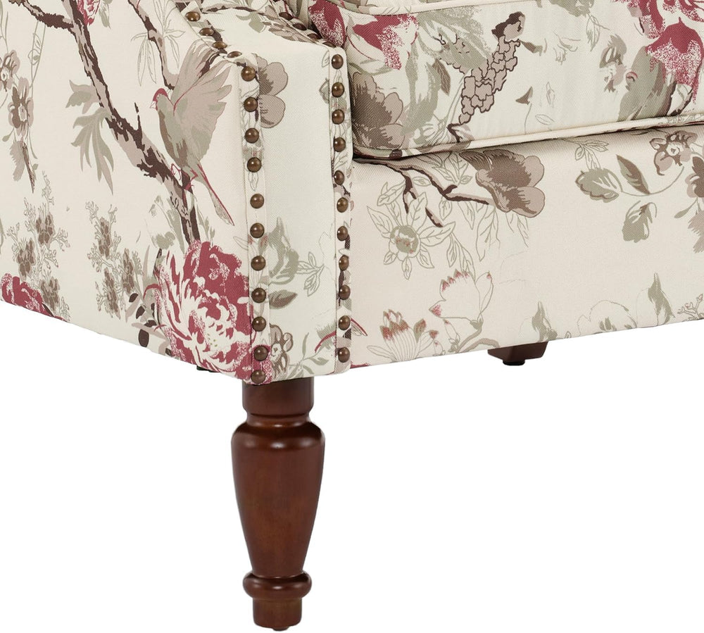 Floral High Back Accent Chairs Set of 2, Wingback Armchair in Fabric