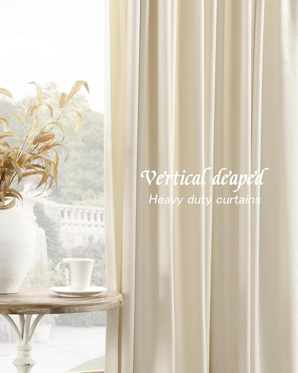 Nemia Ivory White Velvet Curtains Thermal Insulated Blackout Curtain for Bedr...