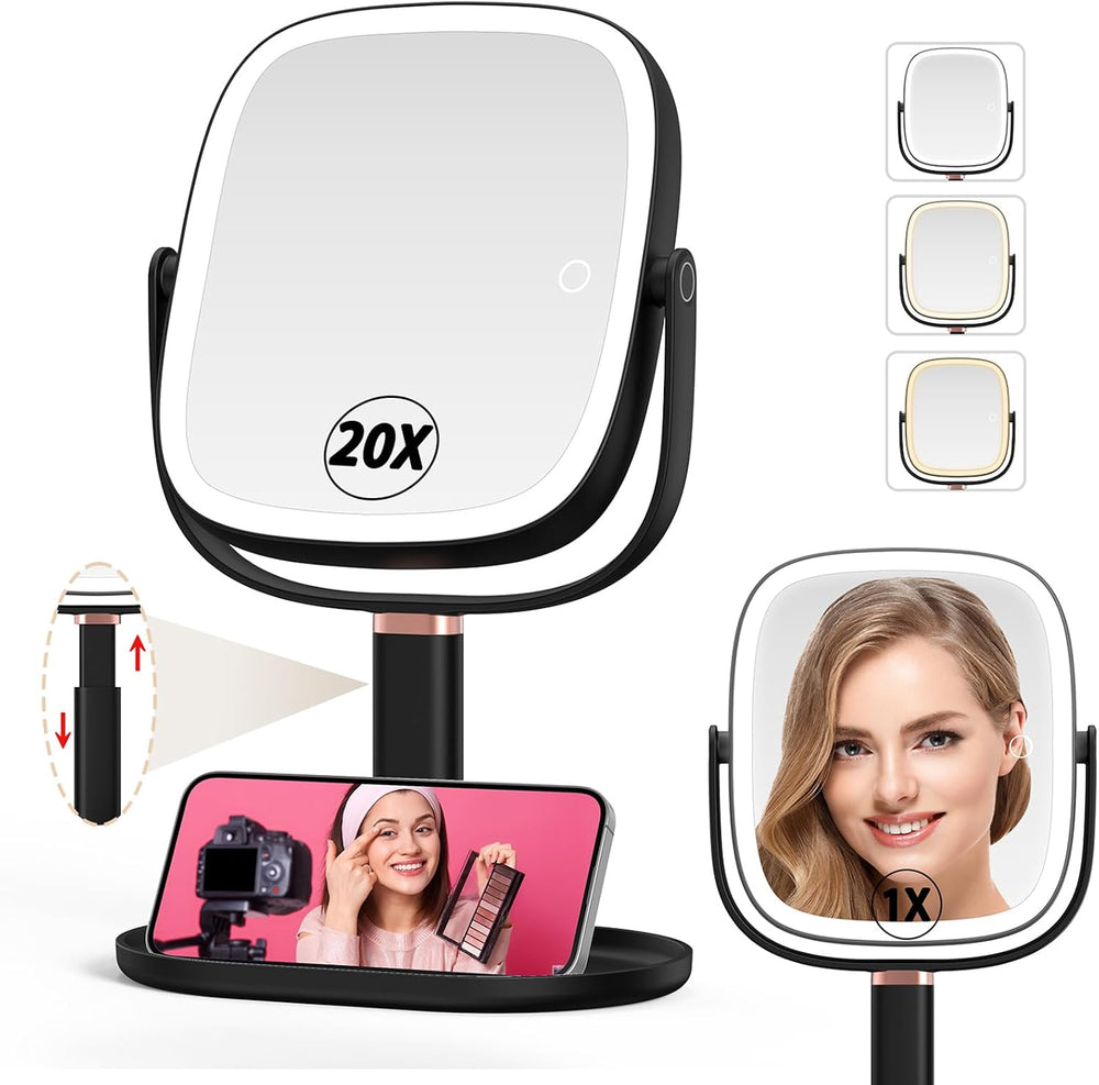 Mocado Makeup Mirror with Lights, 1X/20X Magnifying Mirror with Light