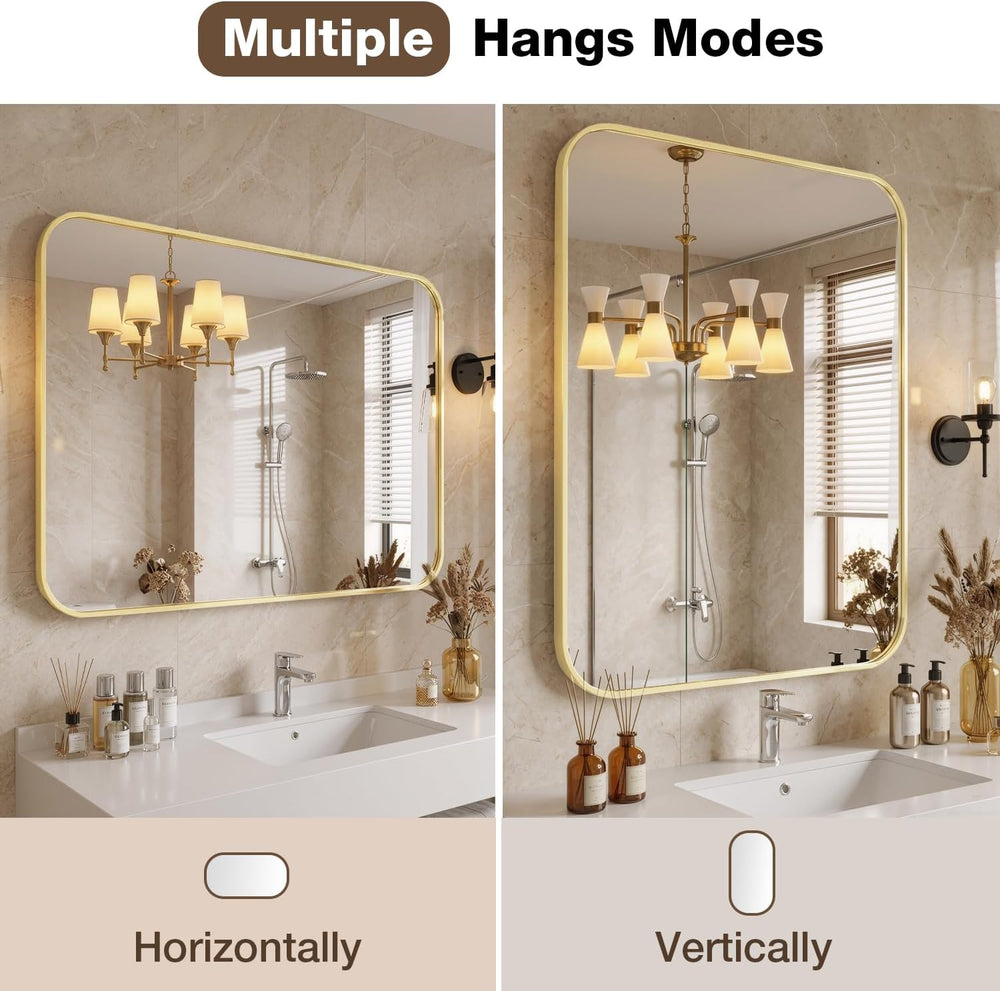 24"x36" Bathroom Mirror for Over Sink, Brushed Gold Rectangle Vanit...