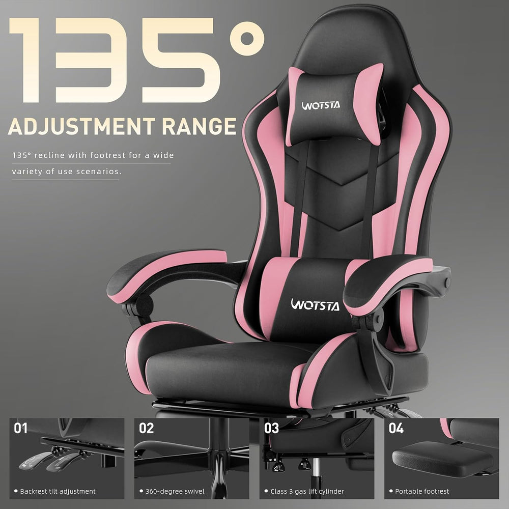 Ergonomic Gaming & Office Chair, Footrest, Racing Design Black/Pink