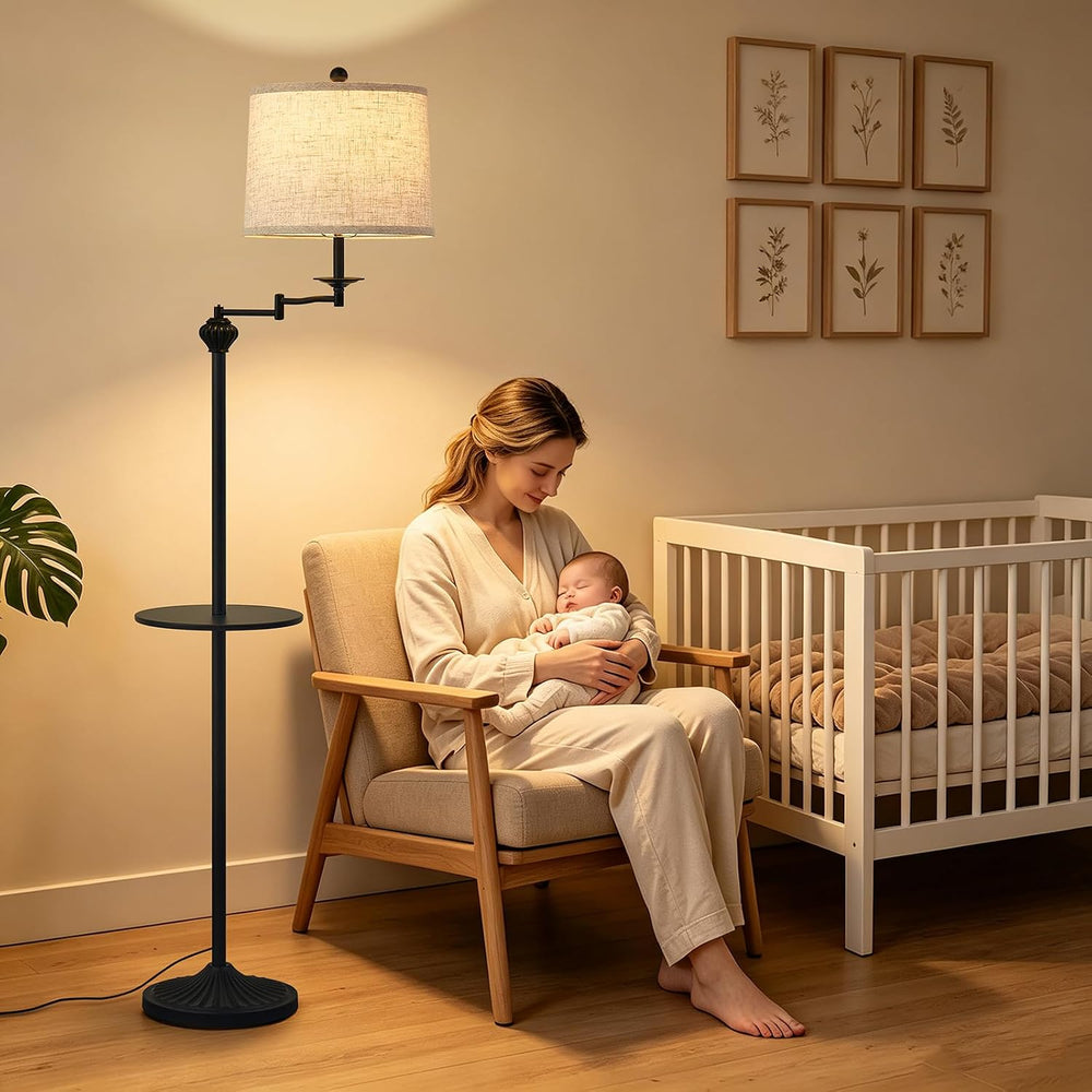 Floor Lamp with 350° Adjustable Swing Arm, Standing Lamp with Storage Tray