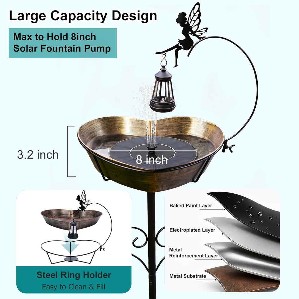 Goodeco Bird Bath with Solar Lantern - 3.2" Deep, 13.8" Removable Bowl
