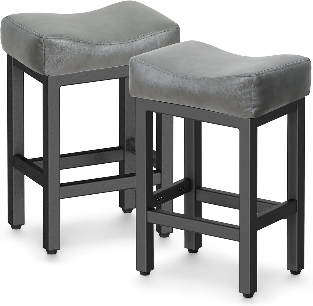 Raynesys 24 Inche Bonded Leather Counter Height Bar Stools Set of 2 Square