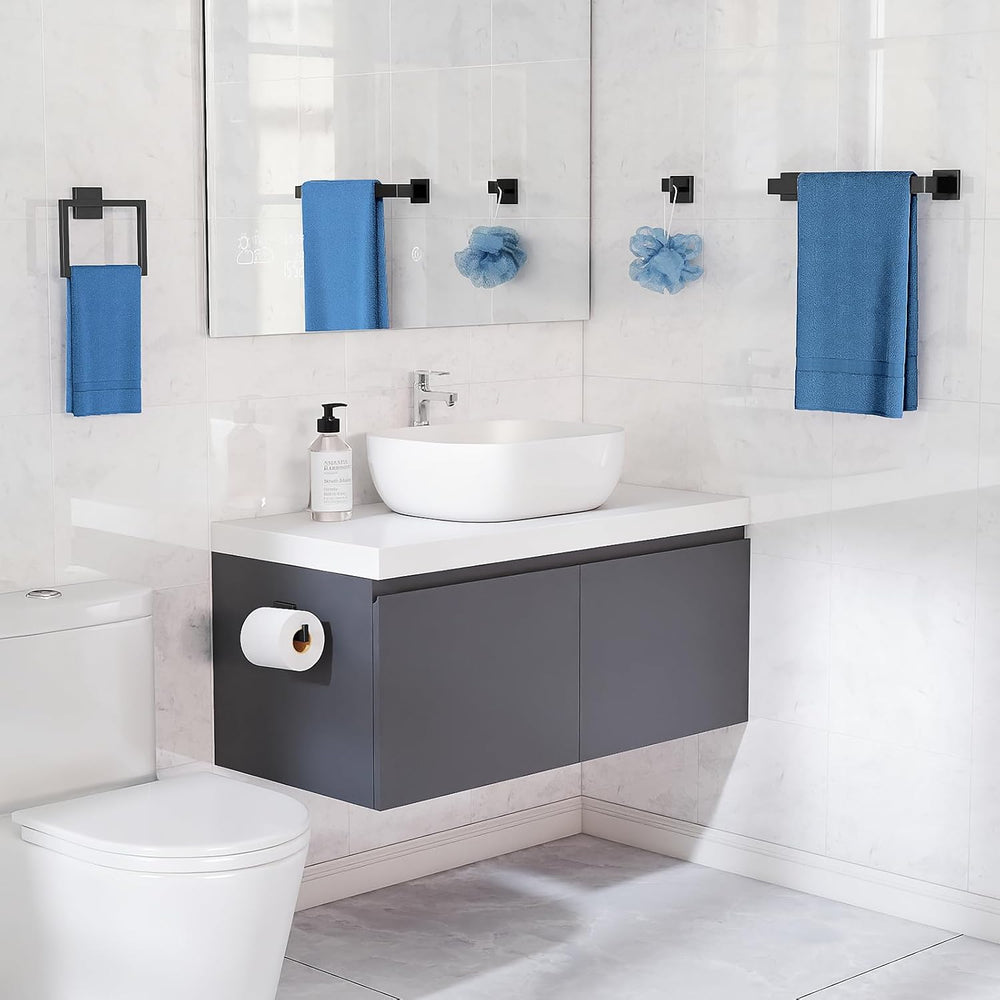 Gypie Bathroom Accessories Set Wall Mounted, 10-Piece 16In Matte Black