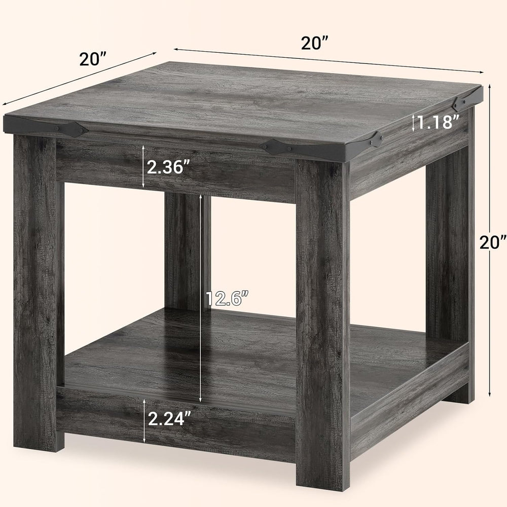 Homieasy 20" End Table with Storage Shelf, Farmhouse Bedside Table, Grey