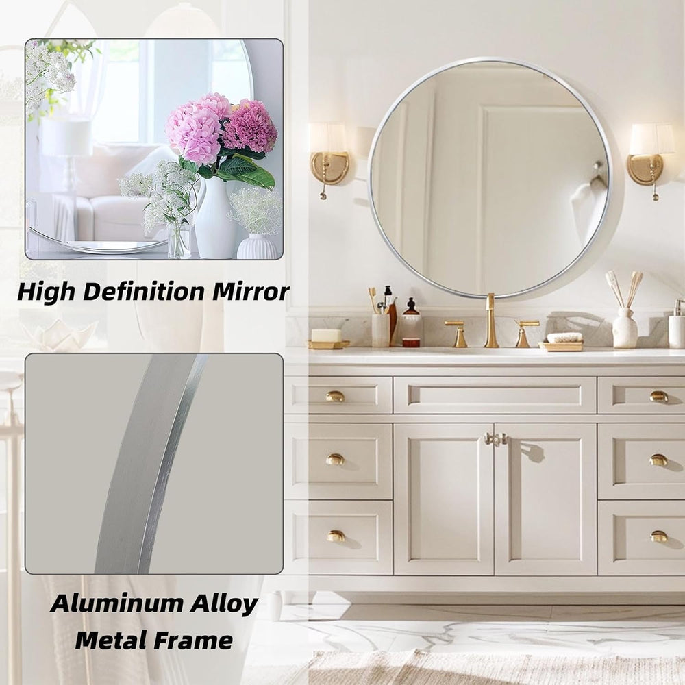 Round Bathroom Mirror, Circle Mirror, Silver, 30" L x 30" W, 1 Pack