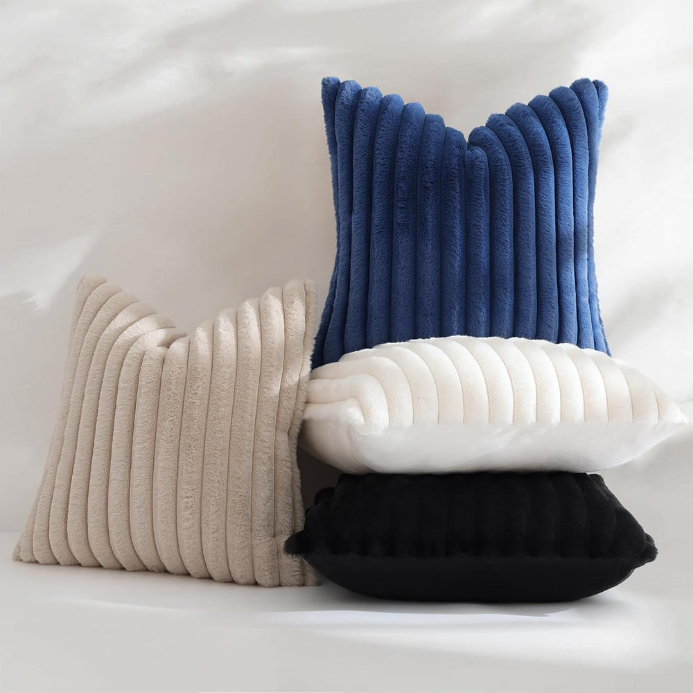 decorUhome Fall Faux Fur Throw Pillow Covers 26x26 Set of 2 Black