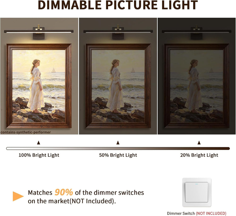 DESOOP 24 Inch 14W Hardwired LED Picture Light, Wood Grain, Dimmable