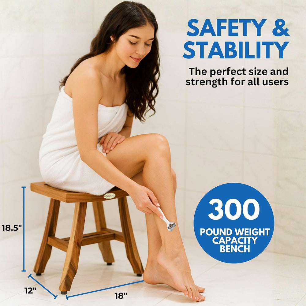 EcoDecors Satori 18-Inch Natural Teak Shower Stool, Waterproof