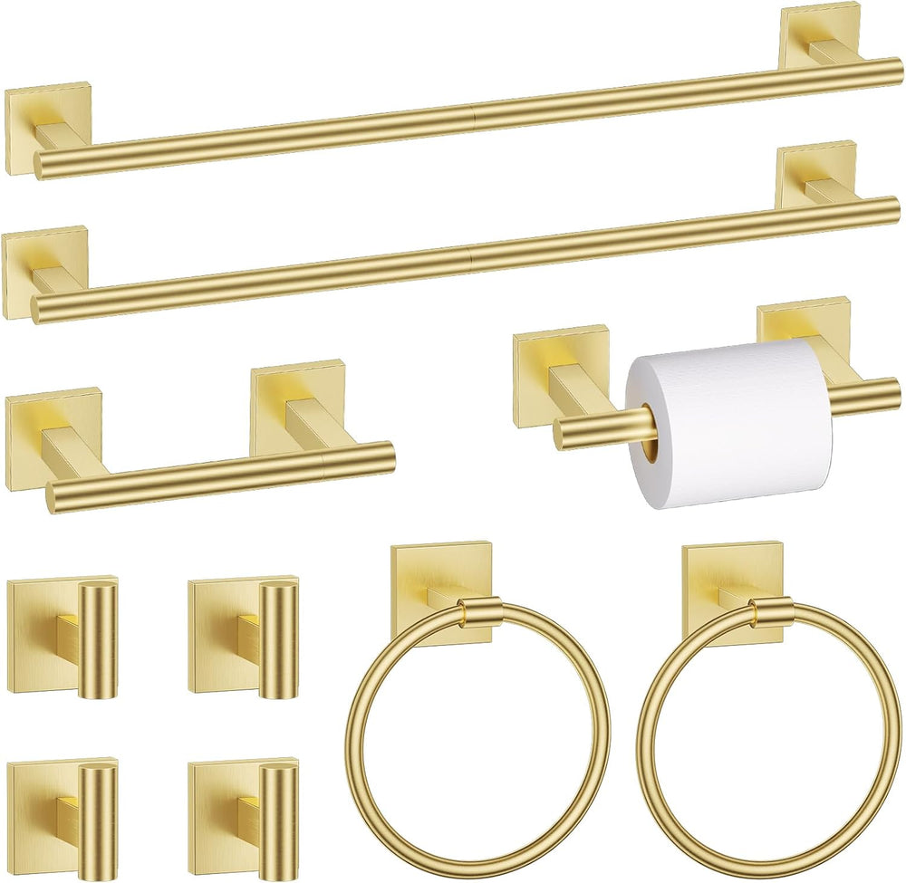 10 Pieces Brushed Gold Towel Bar Set, Double Dase Toilet Paper Holder Bathroo...