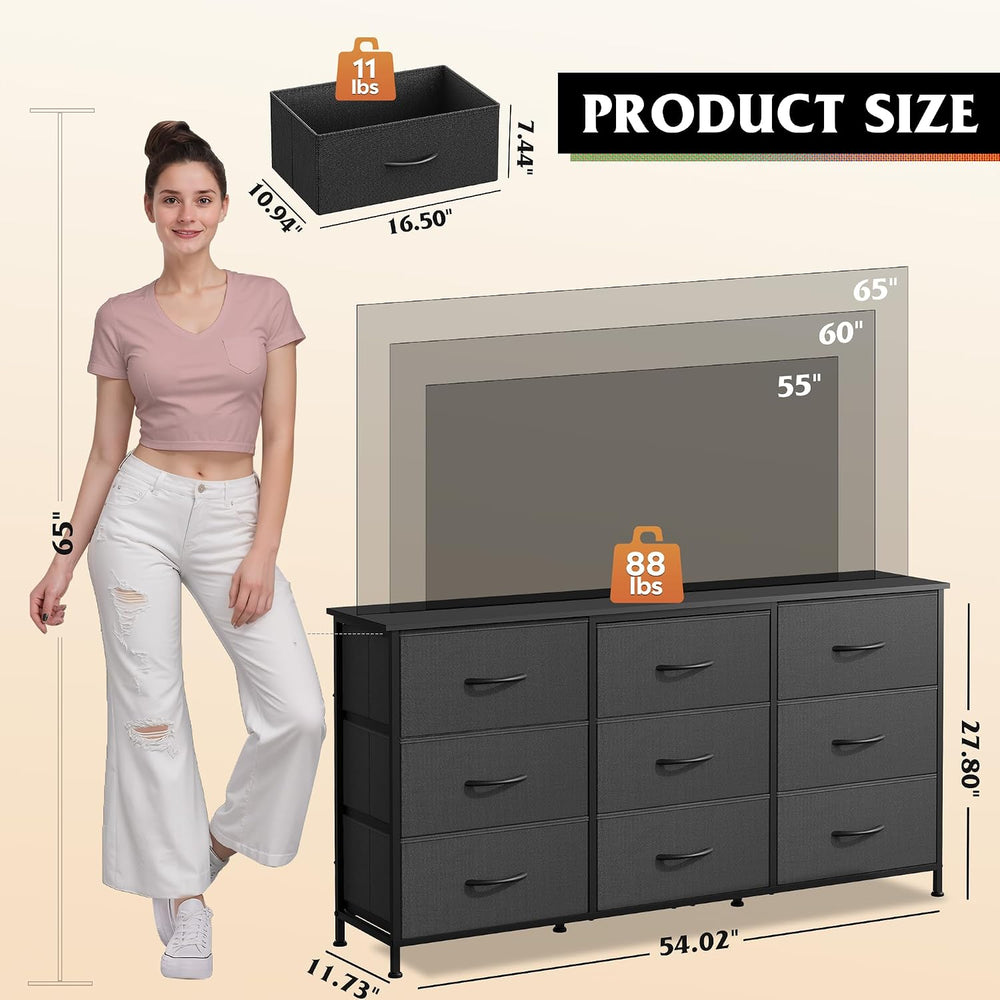WLIVE Dresser TV Stand for 65'' TV, 9 Fabric Drawers of Wide Dresser,...