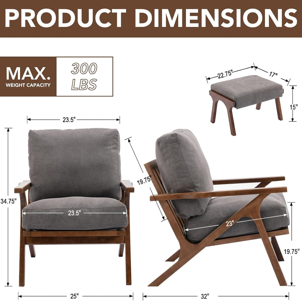 chairus Mid-Century Modern Accent Chair with Ottoman, Comfy Upholstered Loung...