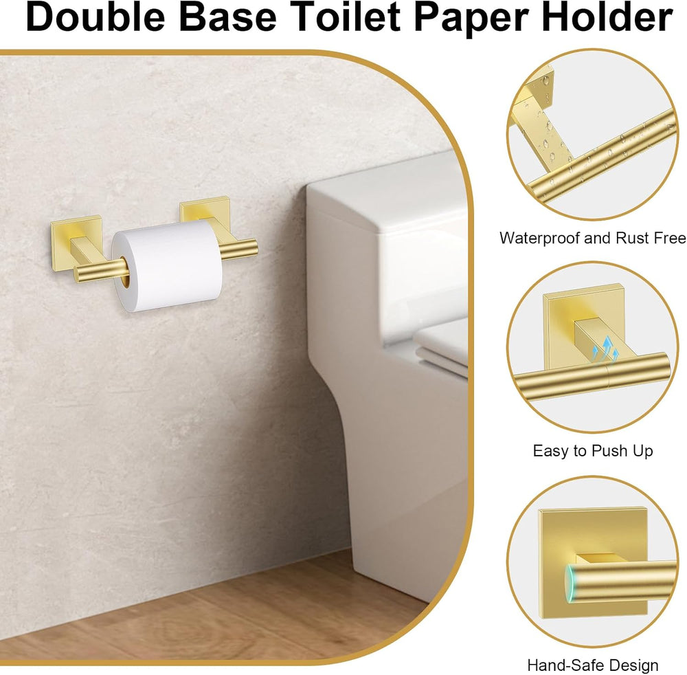 10 Pieces Brushed Gold Towel Bar Set, Double Dase Toilet Paper Holder Bathroo...