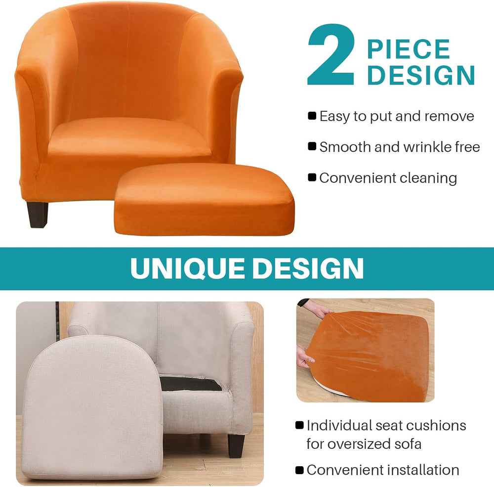 MIFXIN Tub Chair Slipcover 2-Piece Velvet Barrel Club Chair Covers with Cushi...