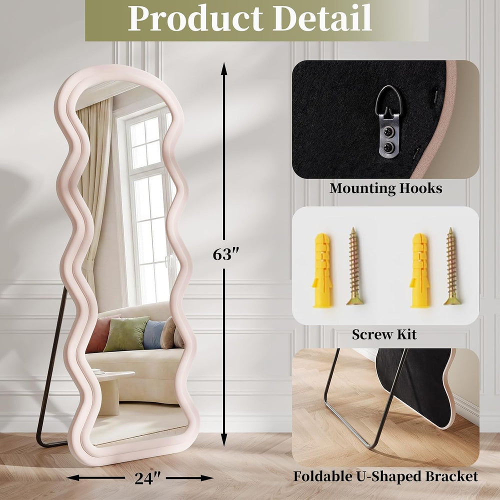 Koonmi 63“x24” Wavy Mirror Full Length, Flannel Full Body Mirror