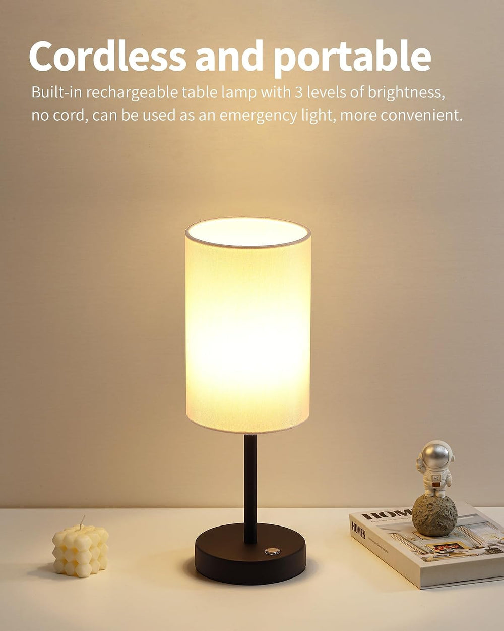 KDG Black Cordless Table lamp, Portable Bedside 4000mAh LED Desk Lamp