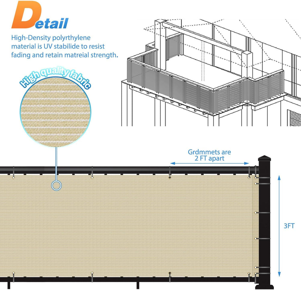 TANG 3' x 50' Balcony Privacy Screen Fence for Apartment Deck Railing...