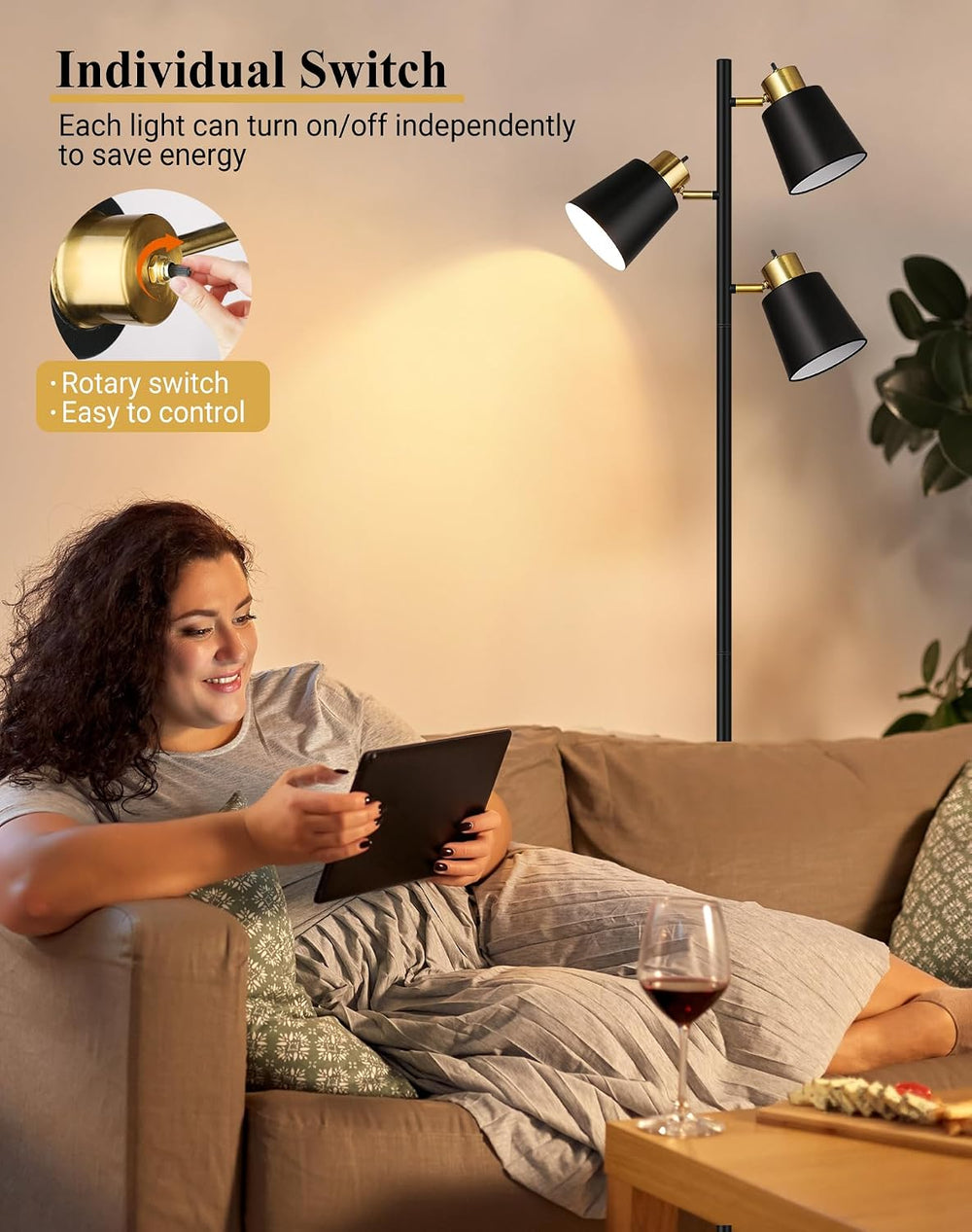 QiMH Tree Floor Lamps for Living Room, 67" Modern Standing Floor Lamp wi...