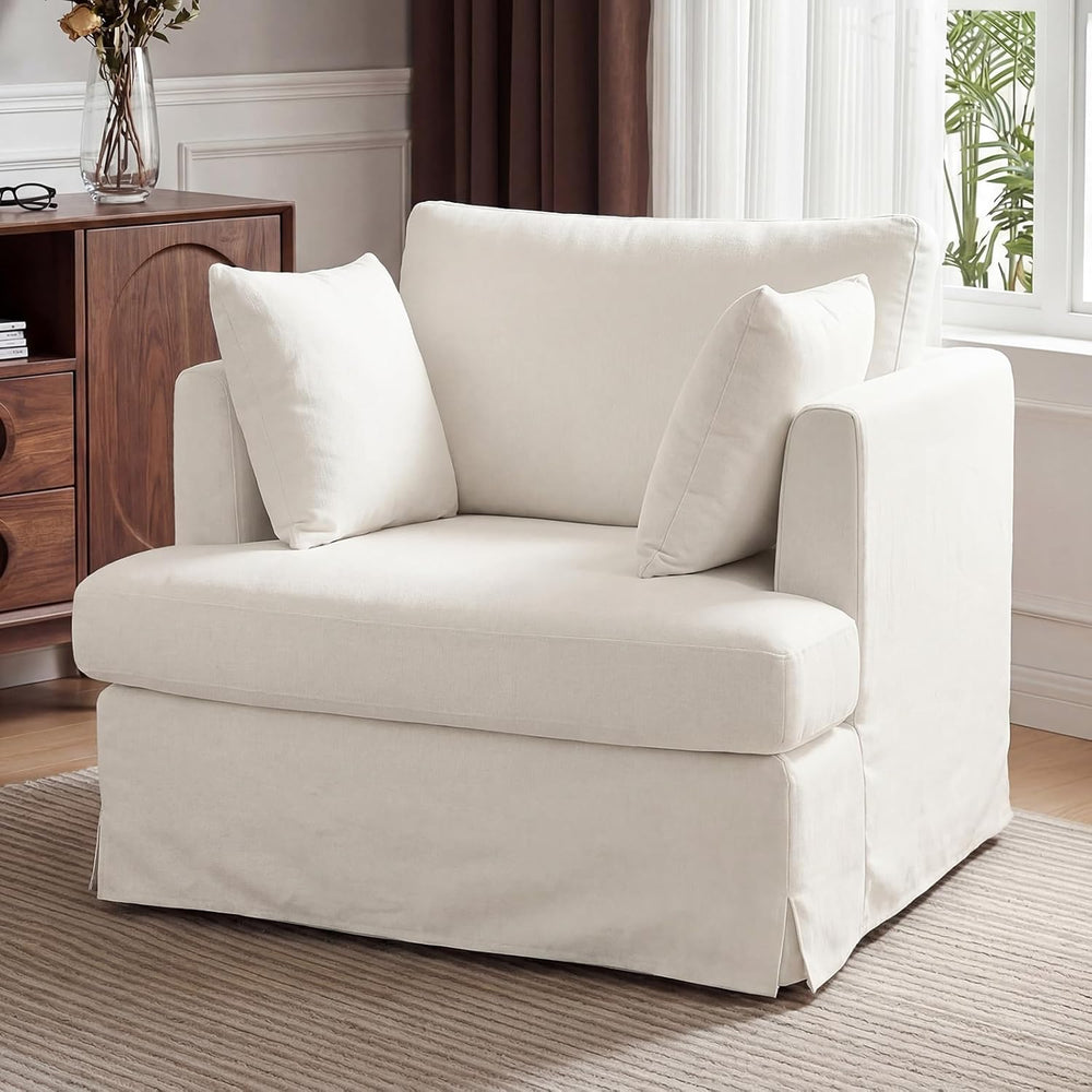 Coastal Accent Armchair for Living Room, 40", Chenille, Beige