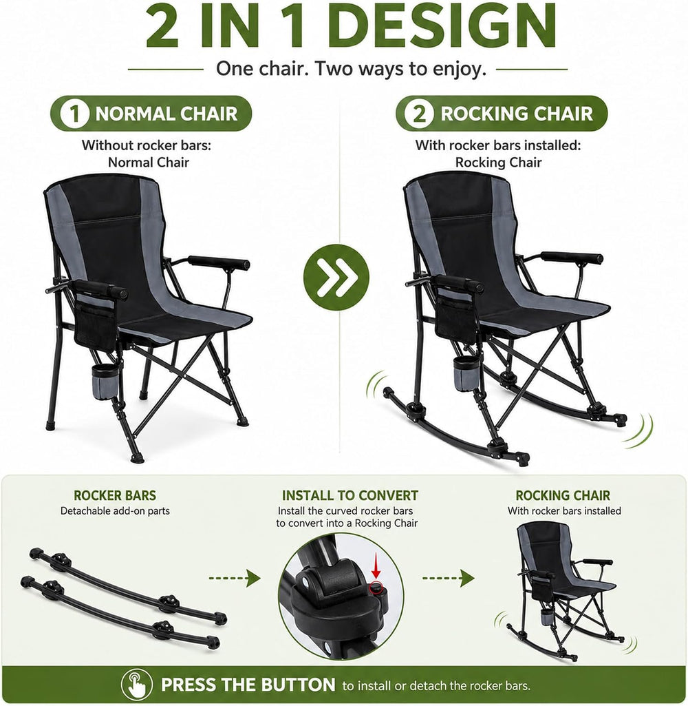 REDCAMP 2 in 1 Oversized Folding Rocking Camping Chair with Removable Rockers...
