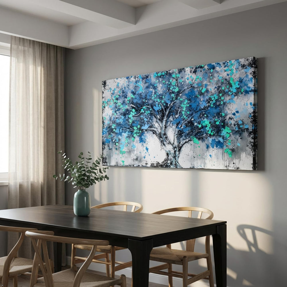 SHYART Tree Wall Art Teal Blue Nature Tree of Life Canvas Painting 58x28in