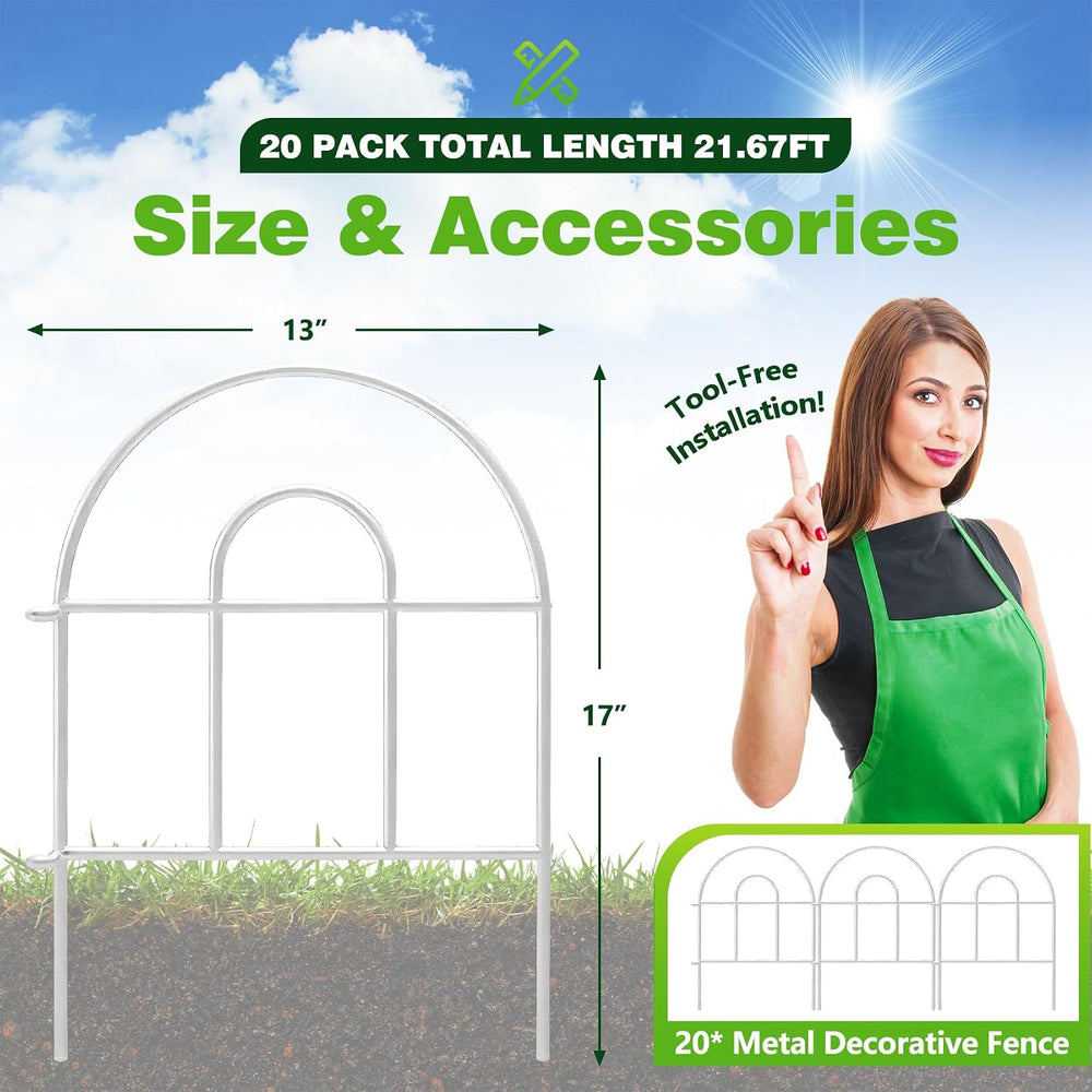 Decorative Garden Fence 21.67ft x 17in - 20 Pack Rustproof Metal No Dig Fence...