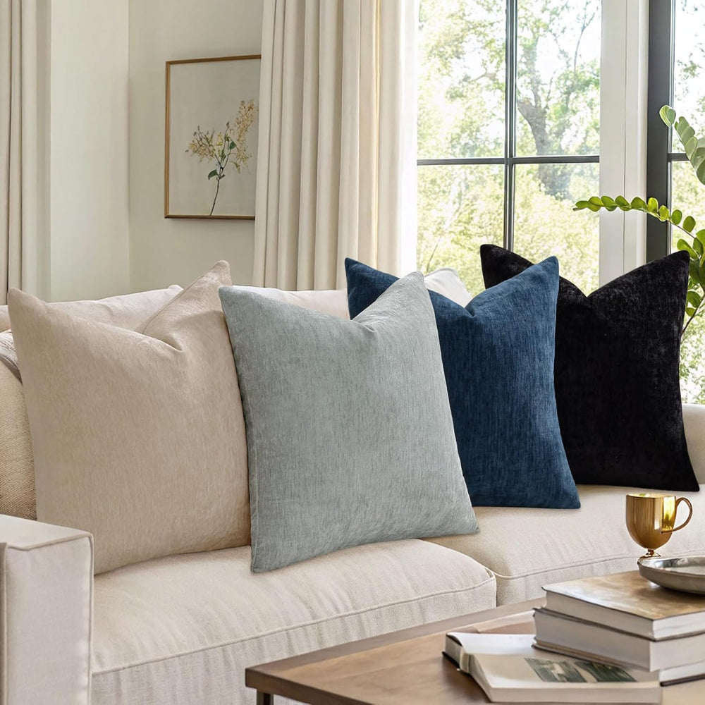 decorUhome Beige Black Soft Chenille Throw Pillow Covers 20X20 Set of 4