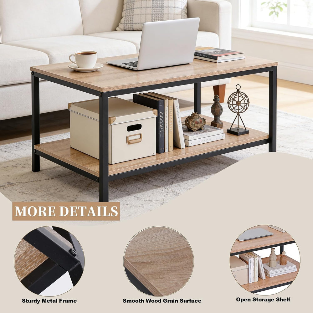 ZenStyle Industrial Coffee Table with Storage Shelf for Living Room, Wood Loo...