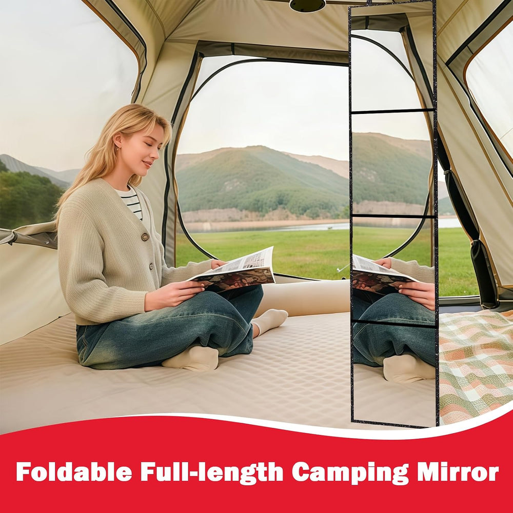 Foldable Acrylic Full Length Mirror, Black, Four-Fold, Thickened