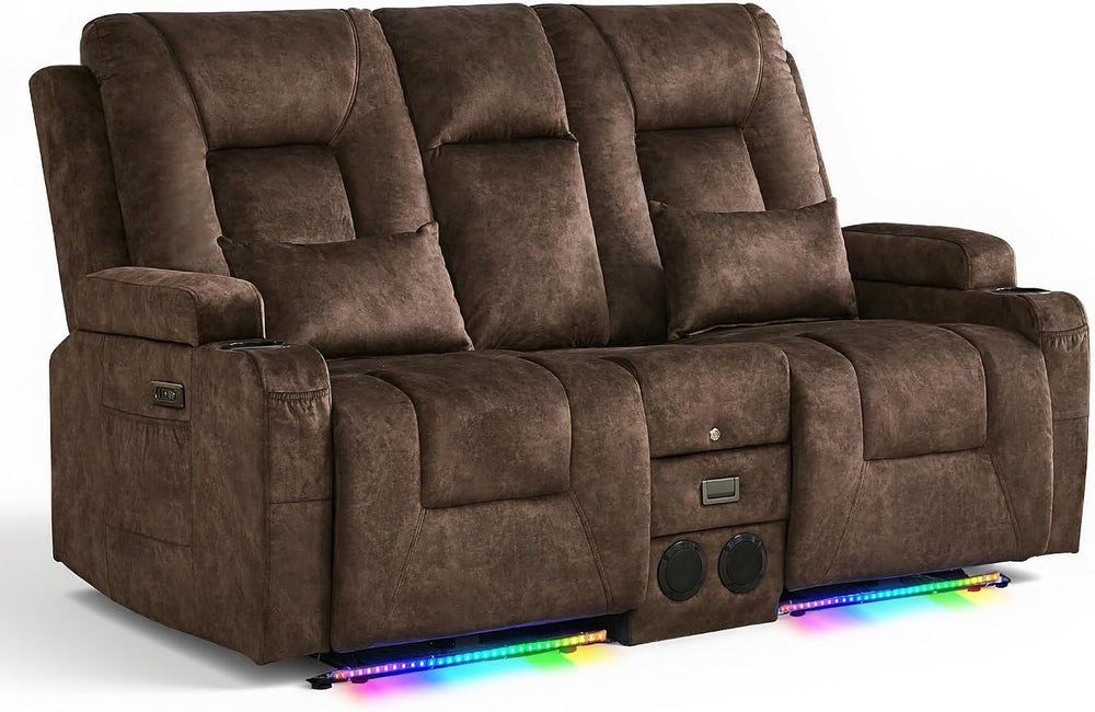 URRED Wall Hugger Power Reclining Loveseat Sofa,Brown:68.1" - 2 Seats
