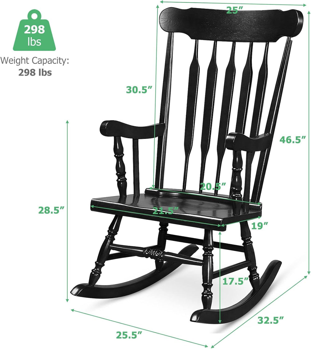 Tangkula Patio Rocking Chair, Solid Rubber Wood Frame, Black, 1 Pack
